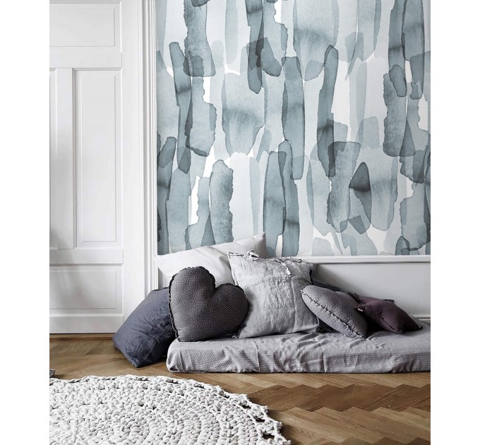 Abstract blue wallpaper watercolor paint strokes, minimalist style