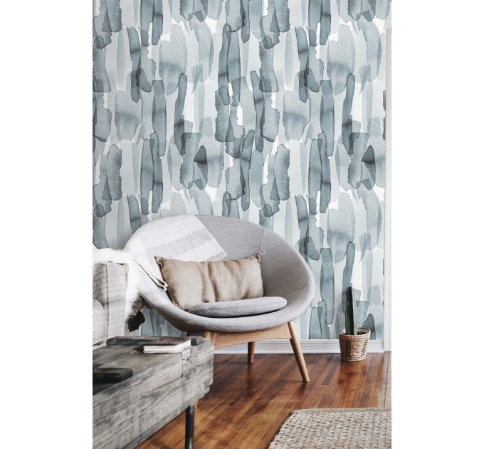 Abstract blue wallpaper watercolor paint strokes, minimalist style