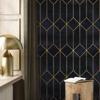 Art deco black gold non metallic luxury wallpaper