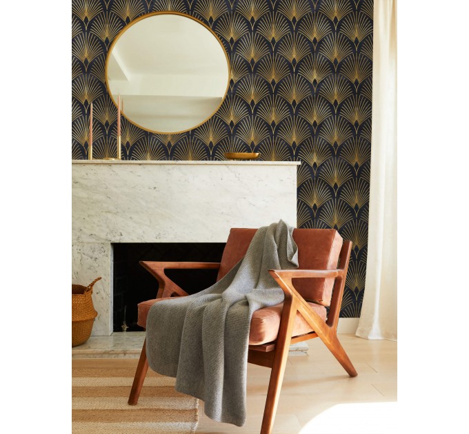 Elegant Art deco wallpaper fans black gold non metallic
