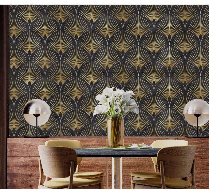 Elegant Art deco wallpaper fans black gold non metallic