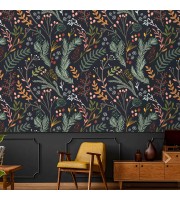 Dark folk botanical wallpaper – Whimsical forest leaves Dark folk botanical wallpaper – Whimsical forest leaves