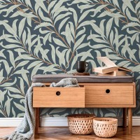 Botanical wallpaper willow leaves vintage style decor