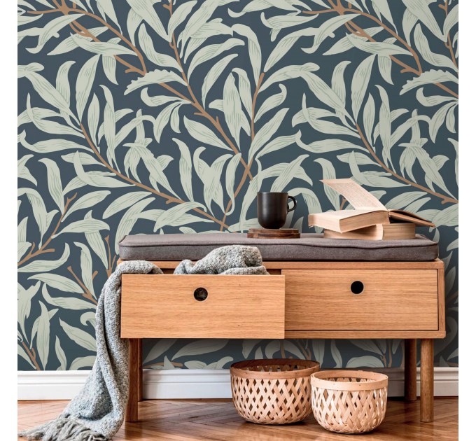 Botanical wallpaper willow leaves vintage style decor
