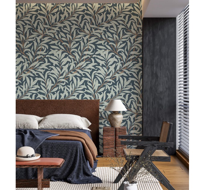 Botanical wallpaper willow leaves vintage style decor