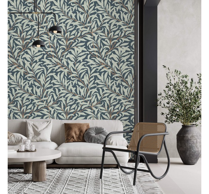 Botanical wallpaper willow leaves vintage style decor