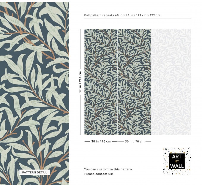 Botanical wallpaper willow leaves vintage style decor