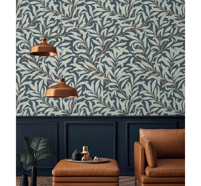 Botanical wallpaper willow leaves vintage style decor