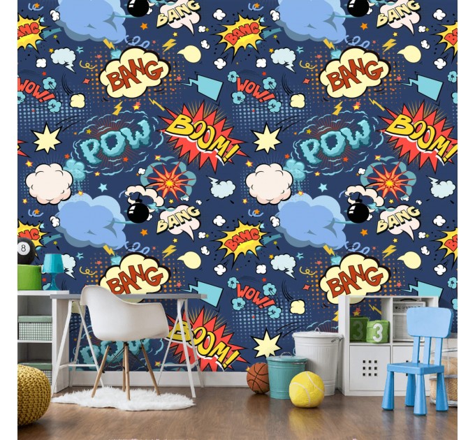 Comics wallpaper kids Boys room colorful wall covering