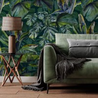 Lush tropical greenery wallpaper, watercolor banana leaves