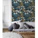 Dark blue floral wallpaper, Vintage wildflowers moody decor