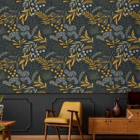 Dark botanical wallpaper leaves and herbs vintage style