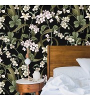 Dark floral wallpaper with white flowers