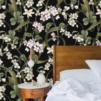 Dark floral wallpaper with white flowers