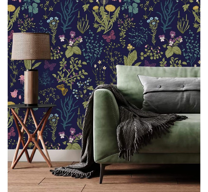 Dark wildflower wallpaper – Botanical floral wall covering