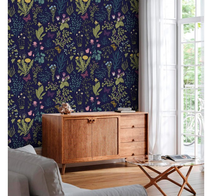 Dark wildflower wallpaper – Botanical floral wall covering