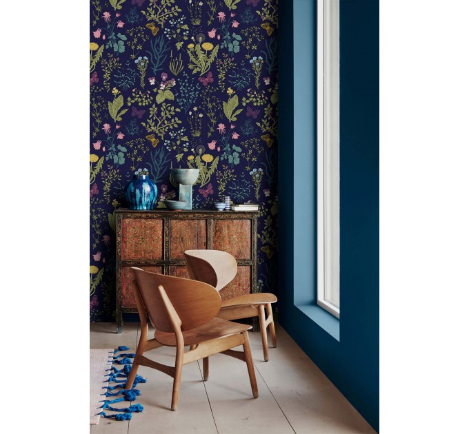 Dark wildflower wallpaper – Botanical floral wall covering