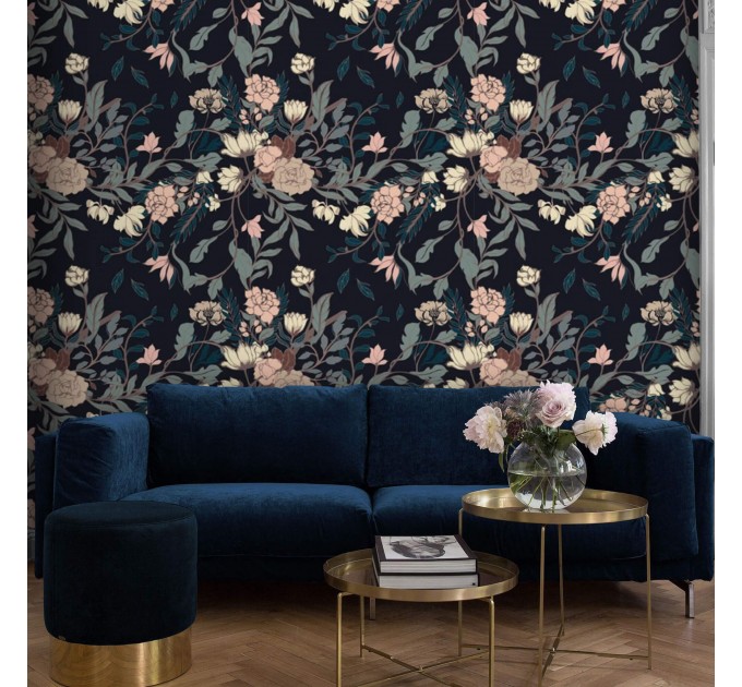 Dark vintage floral wallpaper – Elegant bloom wall covering