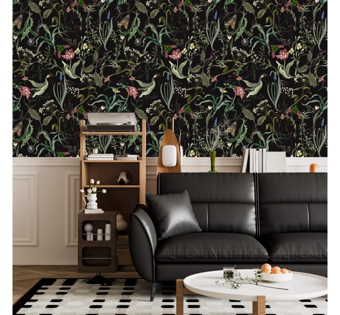 Moody floral wallpaper secret garden Leaves and flowers