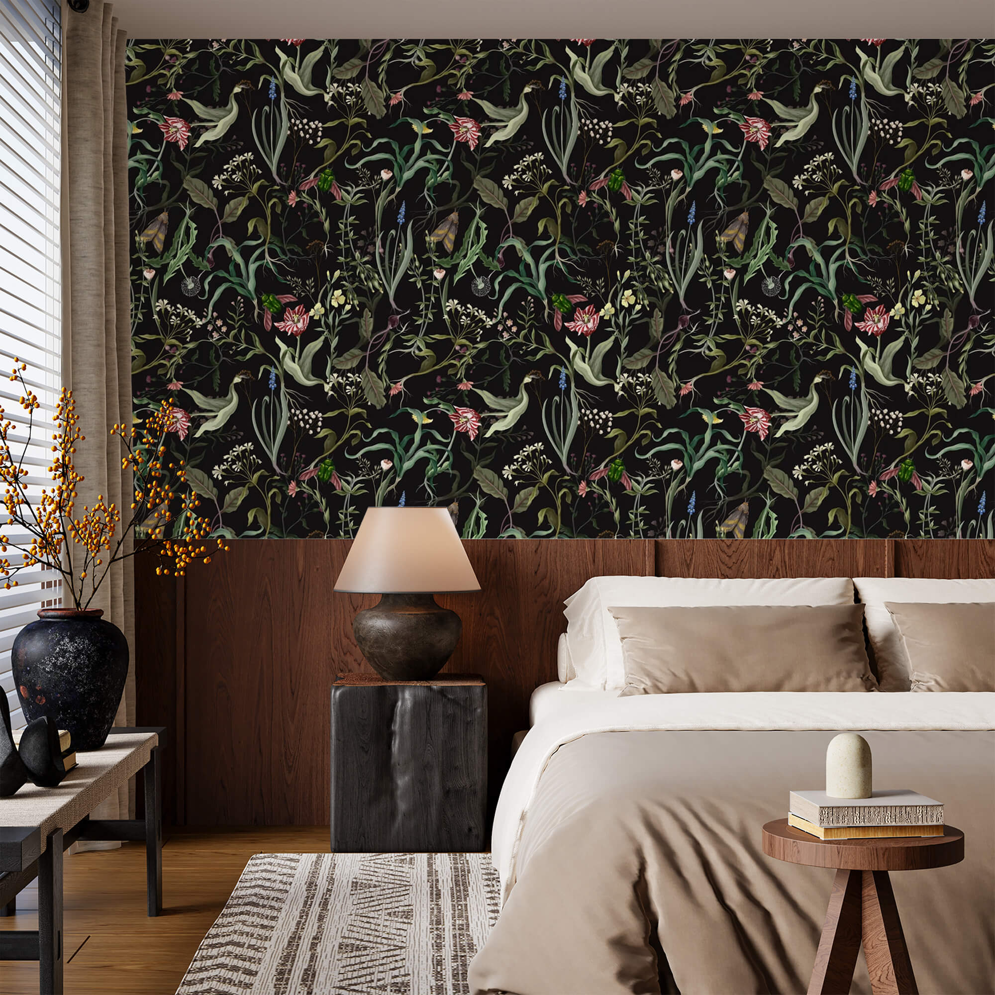 Secret garden wall mural with leaves and flowers