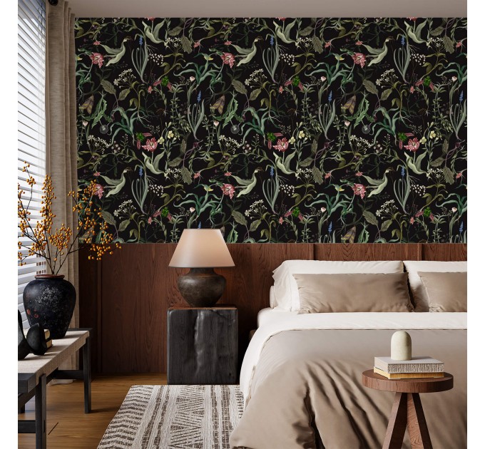 Moody floral wallpaper secret garden Leaves and flowers