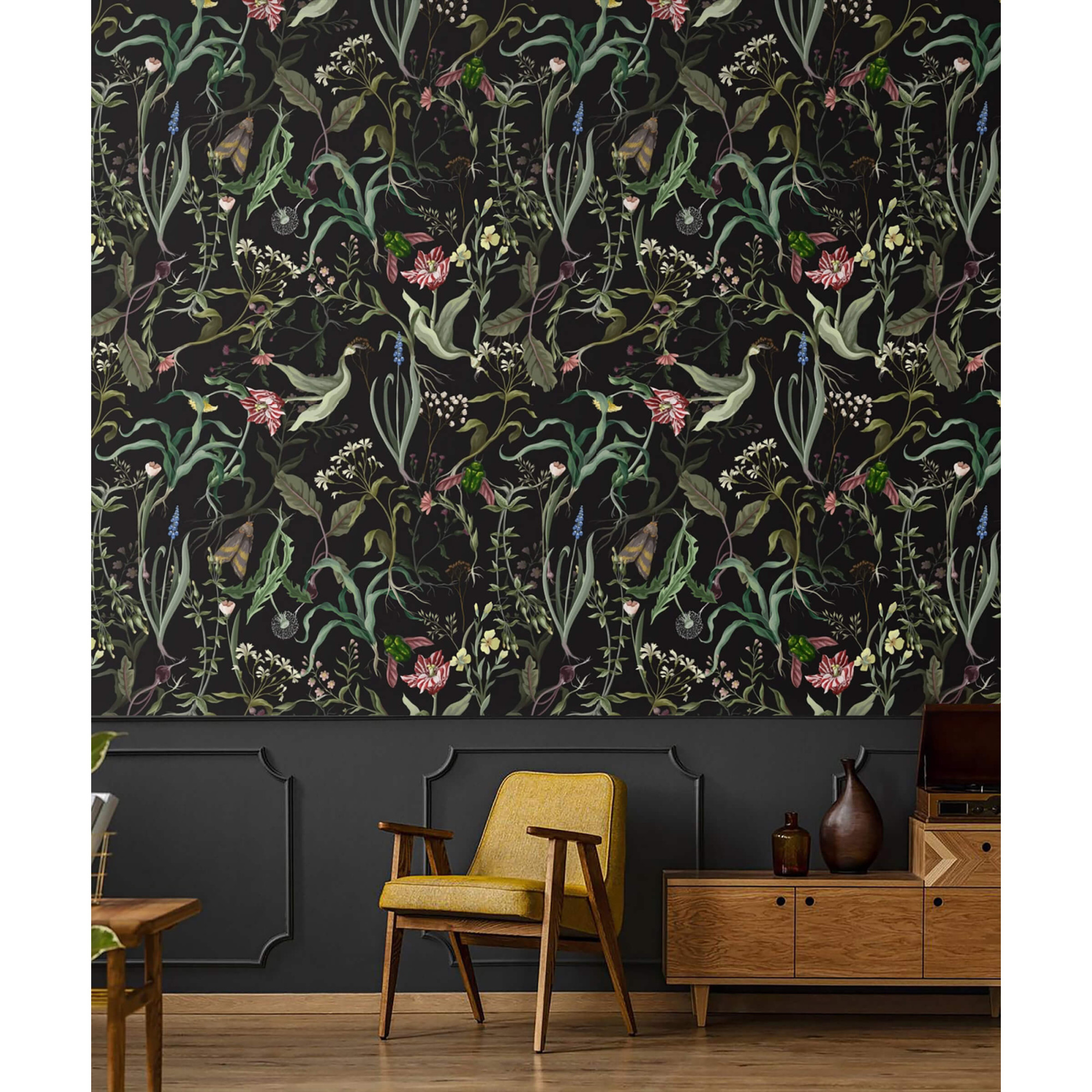 Secret garden wall mural with leaves and flowers