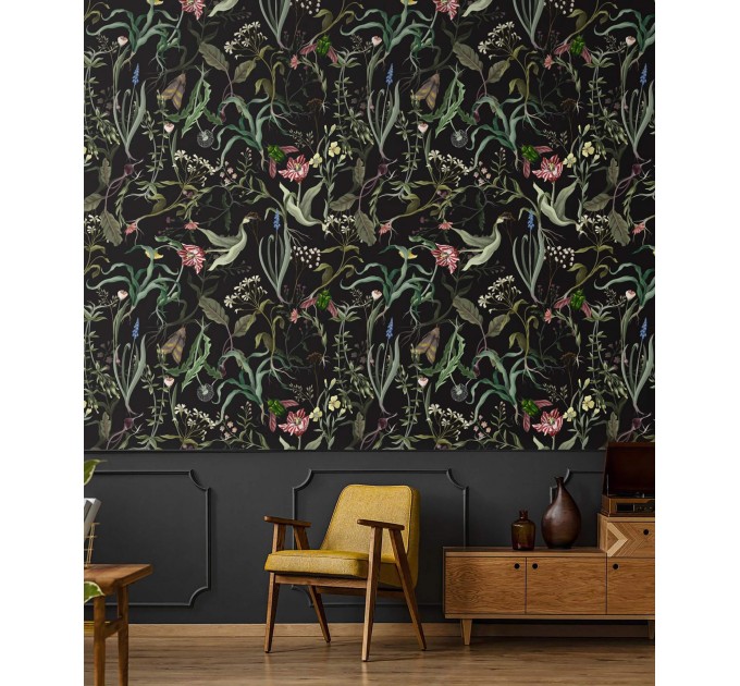 Moody floral wallpaper secret garden Leaves and flowers