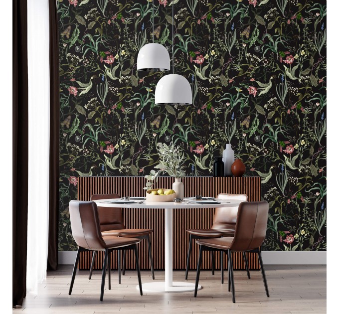 Moody floral wallpaper secret garden Leaves and flowers