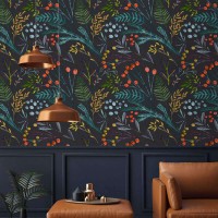 Dark floral wallpaper colorful wildflowers and leaves
