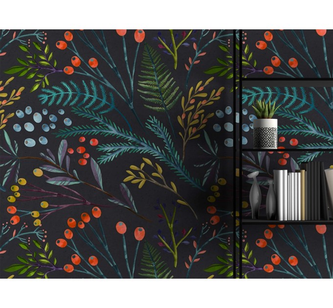 Dark floral wallpaper colorful wildflowers and leaves