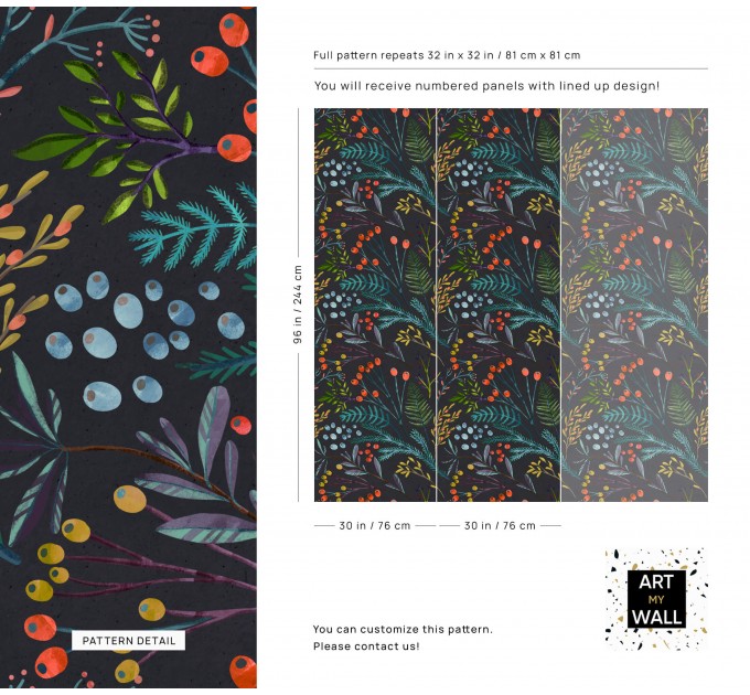 Dark floral wallpaper colorful wildflowers and leaves
