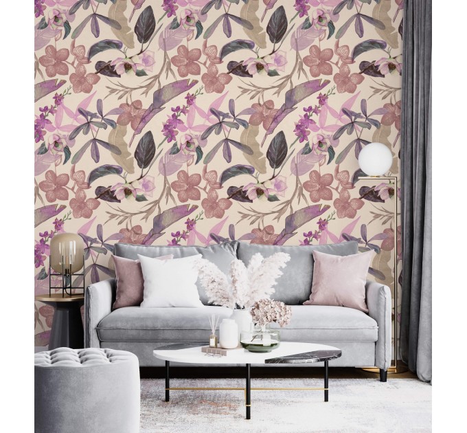 Tropical wallpaper exotic flowers, pink orchids
