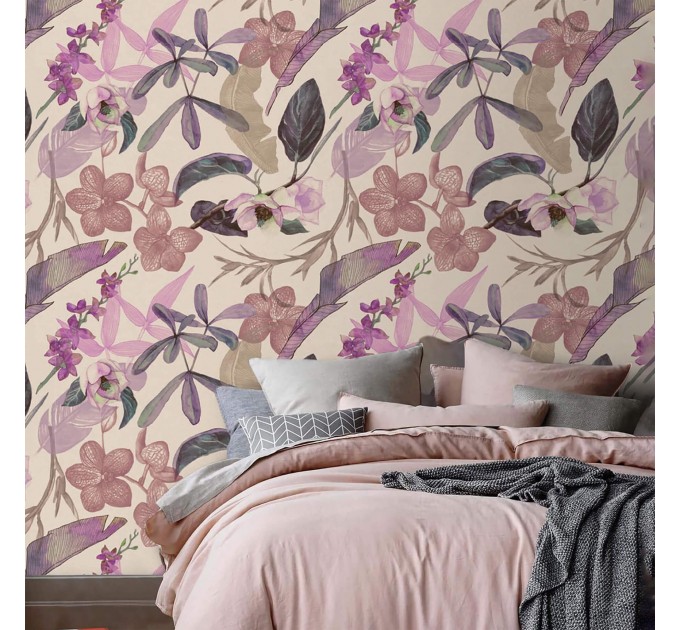 Tropical wallpaper exotic flowers, pink orchids