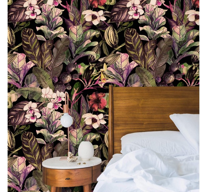 Vibrant tropical wallpaper, exotic flowers and plants
