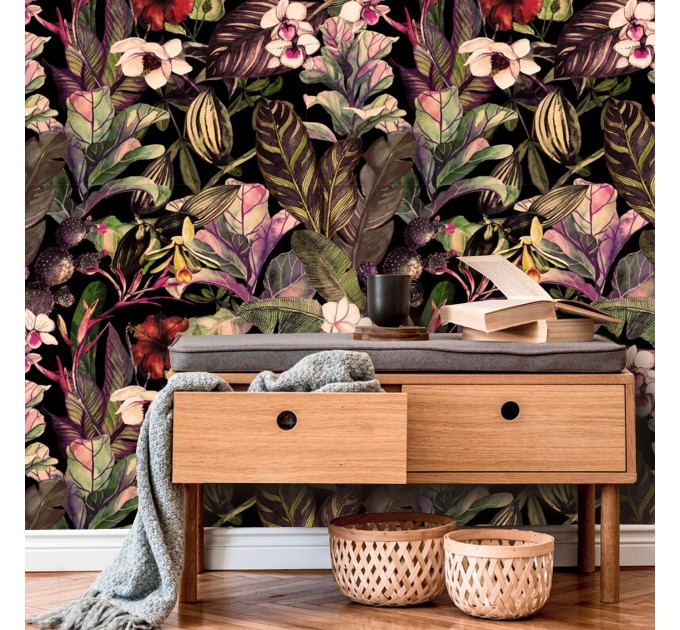 Vibrant tropical wallpaper, exotic flowers and plants