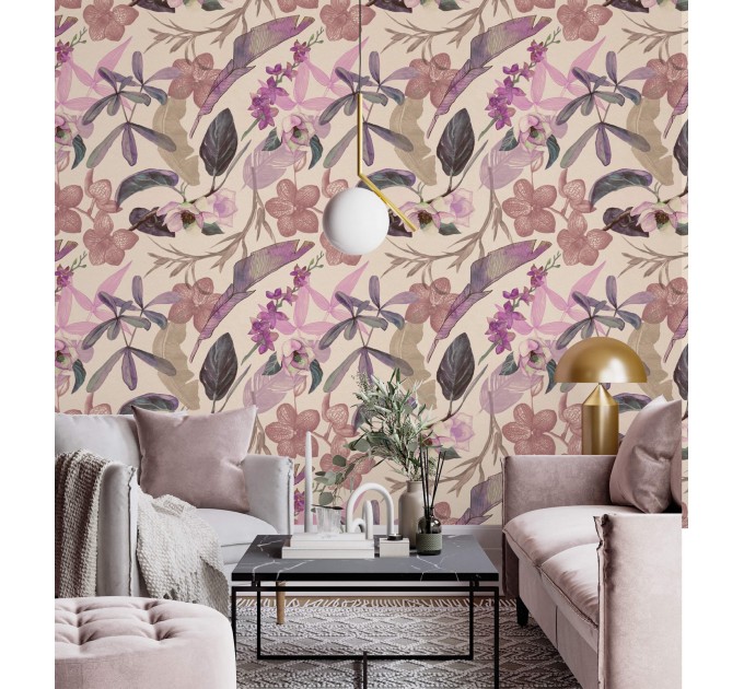 Tropical wallpaper exotic flowers, pink orchids