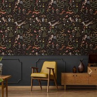 Dark whimsical wallpaper, moody forest fairy animals