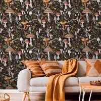 Mushroom wallpaper Dark botanical woodland wall covering