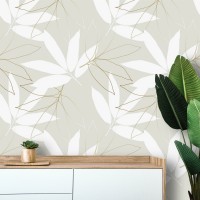 Neutral wallpaper large leaves, minimalist botanical design