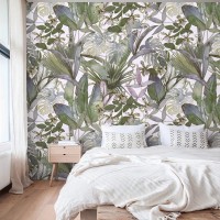 Tropical wallpaper watercolor palm leaves