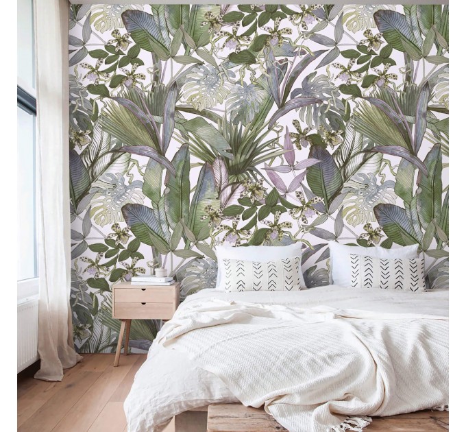 Tropical wallpaper watercolor palm leaves