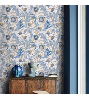 Wallpaper vintage floral ornament blue white flowers
