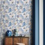 Wallpaper vintage floral ornament blue white flowers