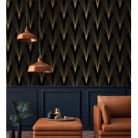 Dark art deco wallpaper black gold non metallic