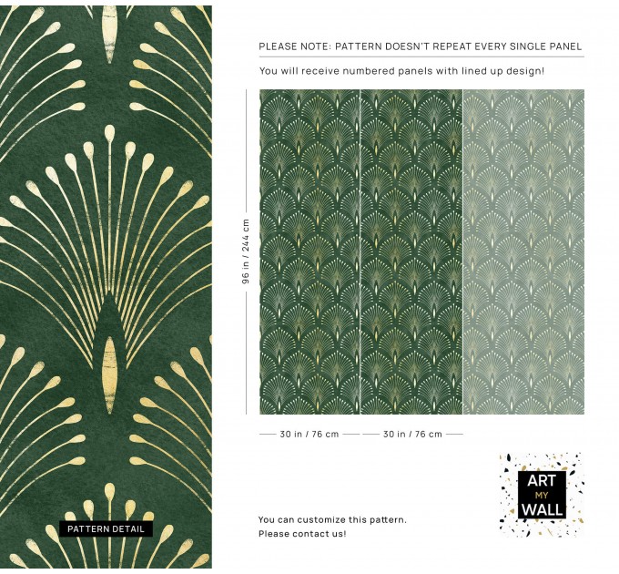 Art deco wallpaper fans green gold non metallic