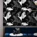 Black wallpaper cranes, Japanese style acent wall
