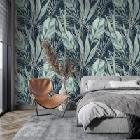 Botanical wallpaper large scale tropical leaves