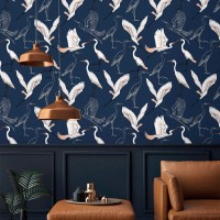 Cranes wallpaper dark blue Japanese style wallpaper herons