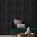 Dark Art deco wallpaper black gold non metallic design
