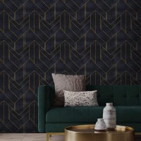 Dark Art deco wallpaper black gold non metallic design